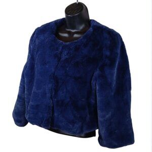 Heurueh Women's Blue Faux Fur Cropped Jacket size XS